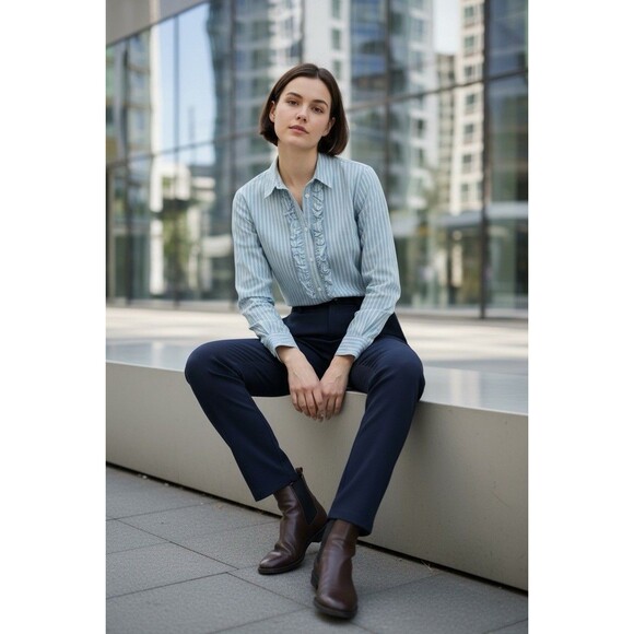 Ralph Lauren vintage 90s ruffle button down shirt blouse Peasant Royal Medium - Picture 2 of 8